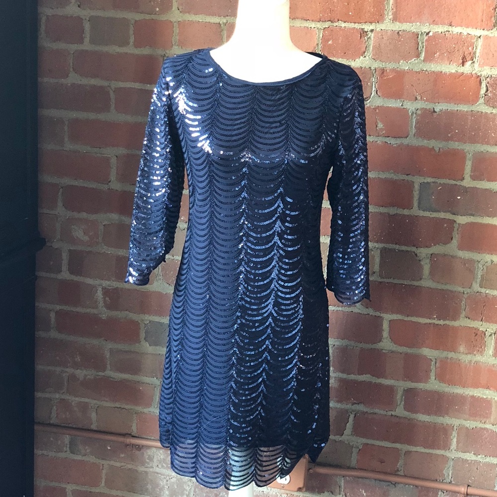 Chelsea & Violet Blue Sequin Scallop Hem Dress